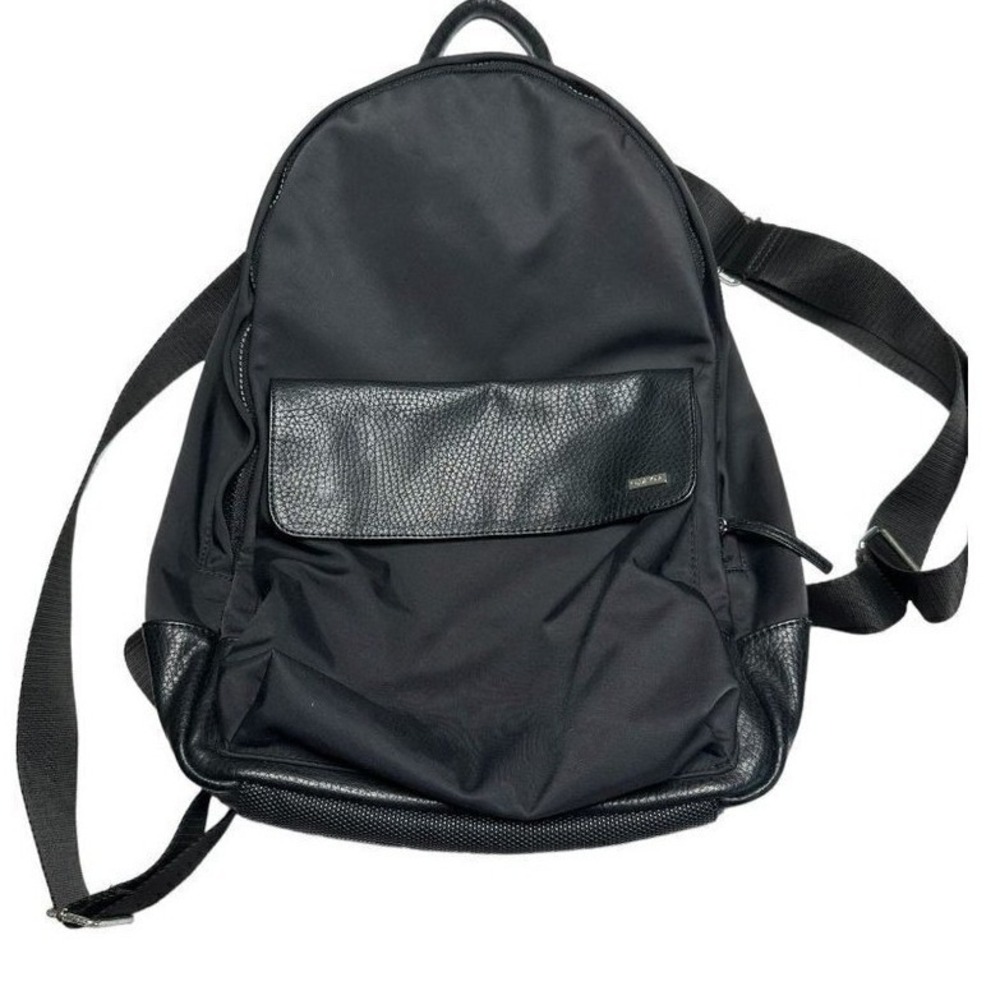 Calvin Klein Black Nylon and Pebbled Faux Leather Backpack Bag